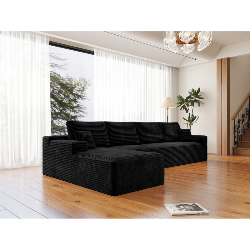 131.9*68.9"Modular Sectional Sofa Seat,Upholstered Compressed Couch For Living Room,Bedroom,Apartment,No Assembly Required,4 PC Free Combination,Plush Corduroy Fabric,BLACK