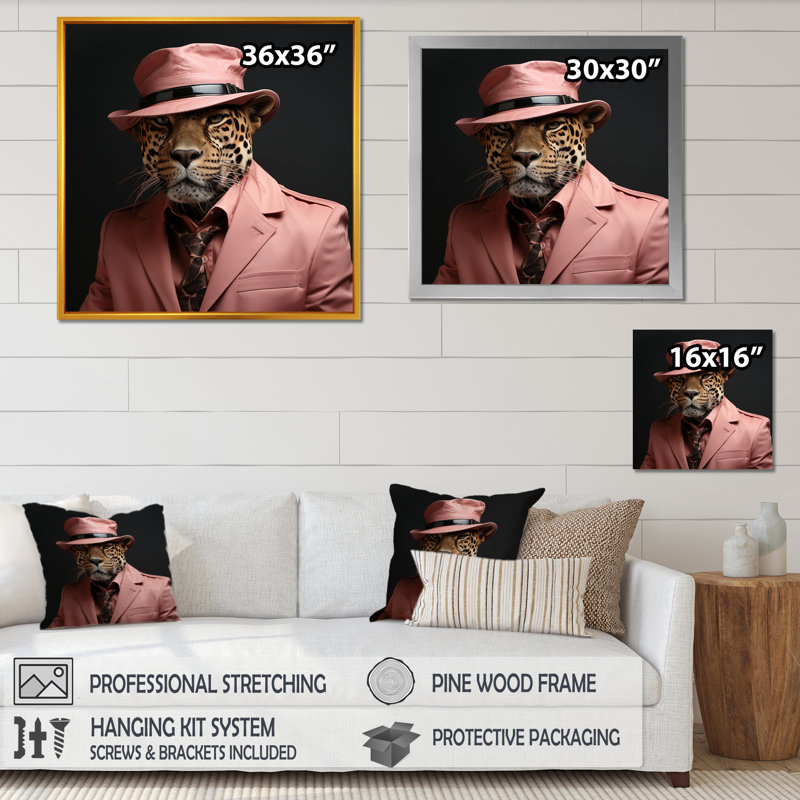 Rose avec guépard - art mural guépard, Toile tendue, H 16 po x l 16 po x P 1 po