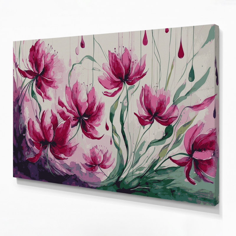 Art mural sur toile beige botanique fuchsia, H 11 po x l 14 po