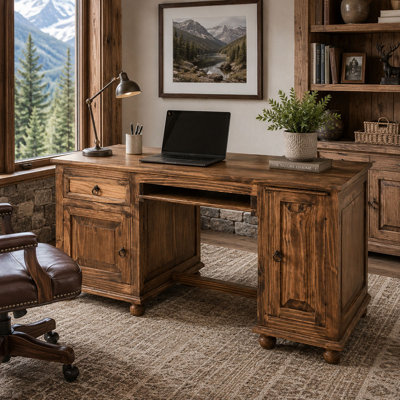 Compact Solid Wood Desk (Medium Finish)
