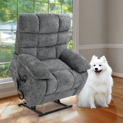 Vayun 40.55" W Oversized Chenille Lay Flat Liftable Power Recliner, Massage, Heater