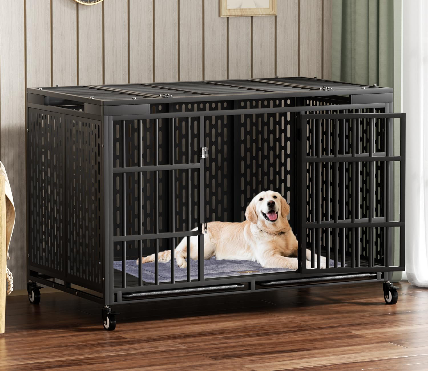 Archie & Oscar™ Heavy Duty Dog Crate With Wheels, Folding Metal Big Dog ... - Modern Heavy Duty Dog Crate Designs