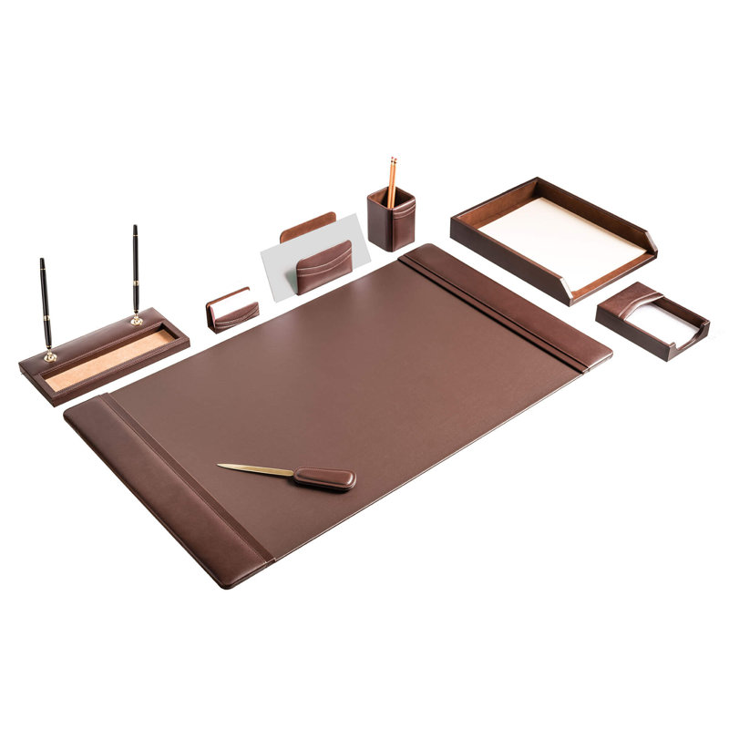 Leather Desk Organizer Set, Chocolate Brown