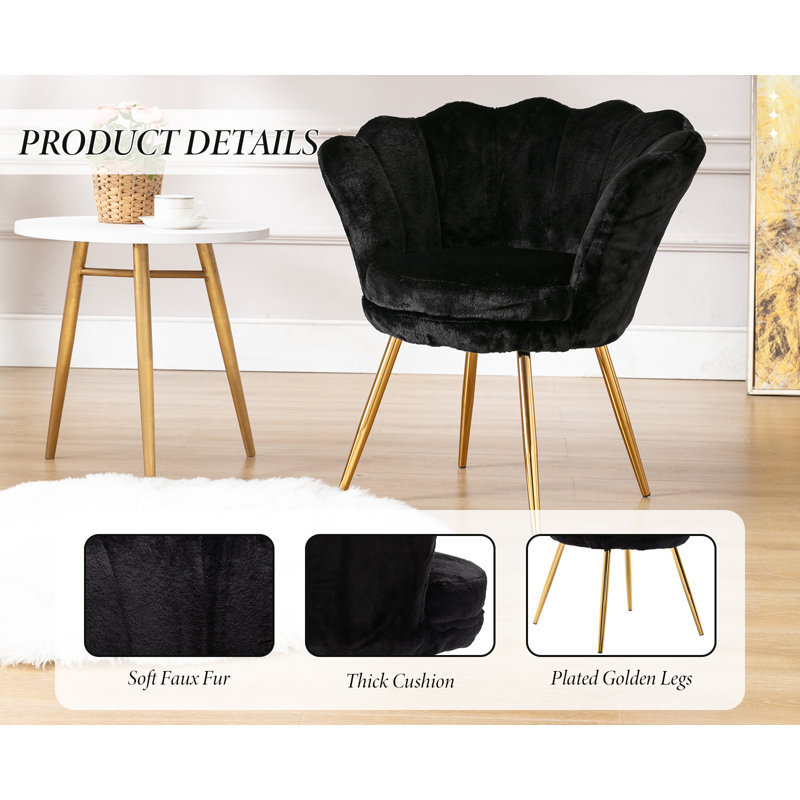 Aguilard Modern Upholstered Wide Tufted Armchair Accent Chair , Gold colours, Black, Faux fur