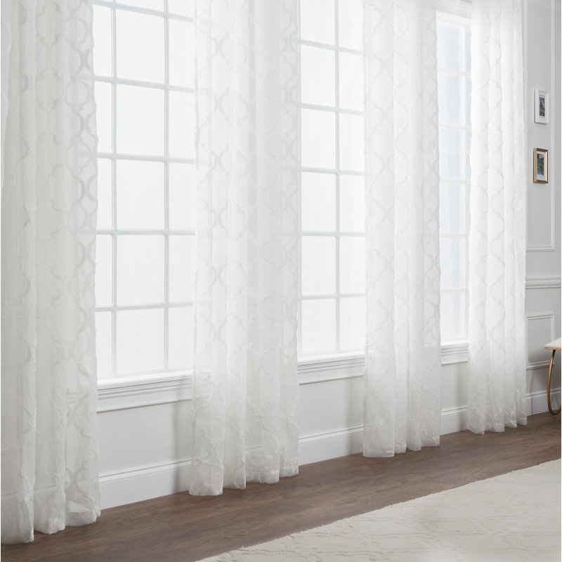 Paire de rideaux transparents avec œillets Ashat, Blanc cassé, L 52 po x L 96 po