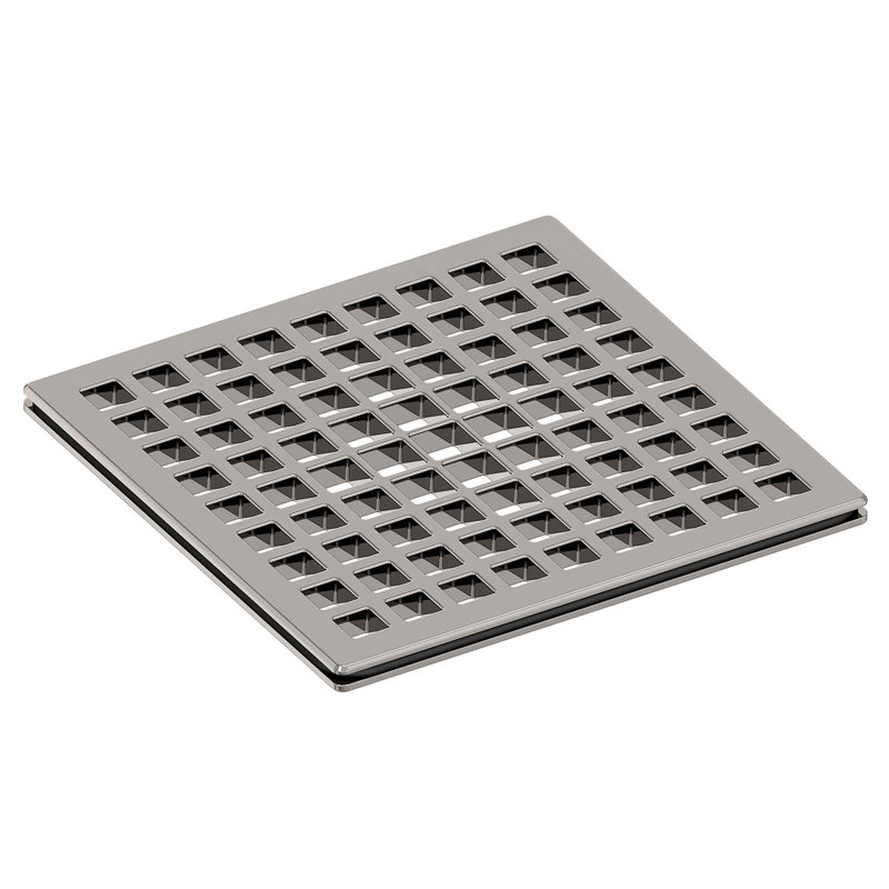 4" Square Shower Drain, Polished Nickel