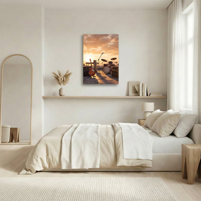 Toile rétro, ensemble de batterie et de batterie sur le toit au coucher du soleil