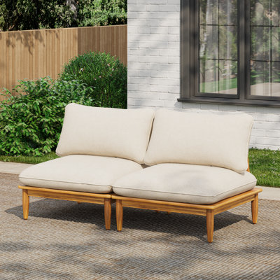 Willowcove Modern Rustic Acacia Wood 2-Seater Outdoor Sofa With Cushions