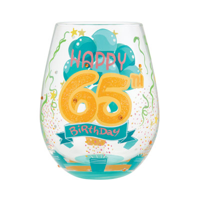 Enesco Lolita Happy 65th Birthday Hand-Painted Artisan Stemless Wine Glass 20 oz.