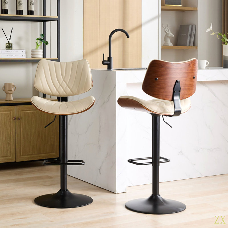 Ensemble de 2 tabourets de bar Bentwood, Blanc, 2