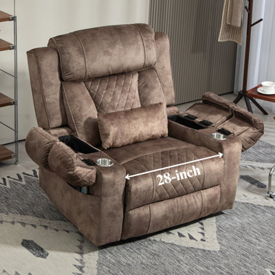 Fauteuil inclinable électrique Power Lift pour personne âgée de 28 pouces de largeur - Fauteuil de levage allongé à plat avec massage thermique - Porte-gobelets de rangement à bras rabattable - Recharge USB de type C - Coussin lombaire - Grand et gr