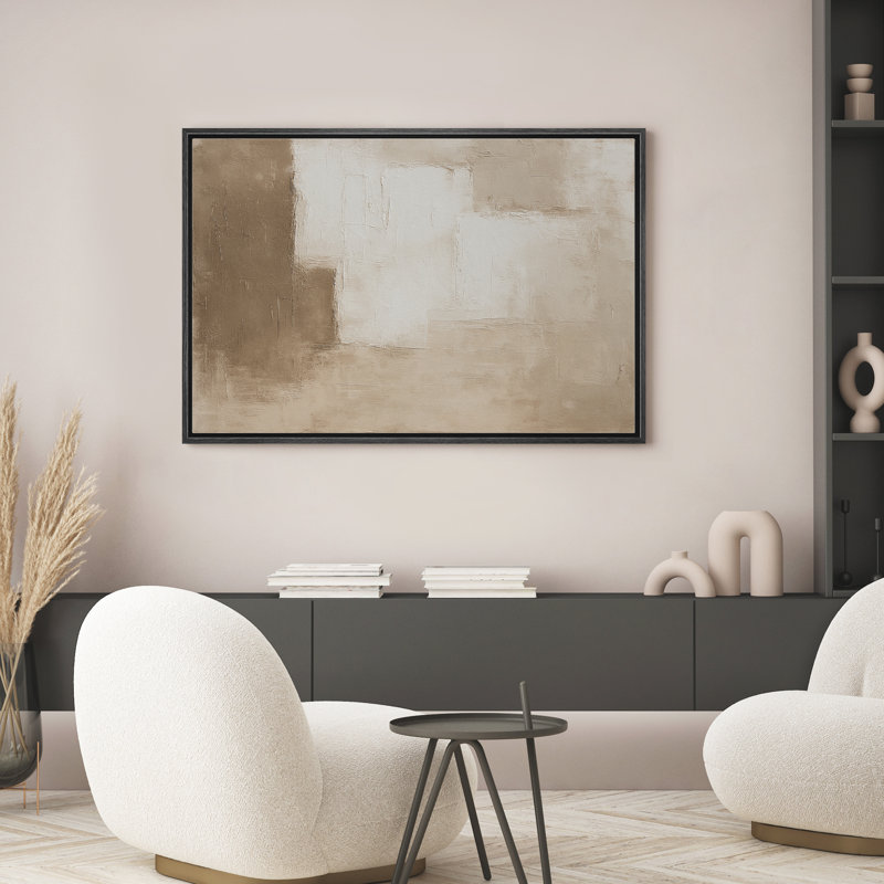 «Neutral Color Block Abstract Minimalist Decor», reproduction d'art sur toile encadrée, H 16 po x l 24 po, Noir