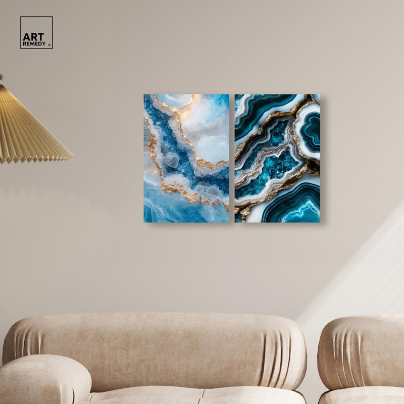 «Golden Geode Luxe», ensemble d'art mural sur toile par Art Remedy, H 45 po x l 30 po, Toile tendue avec châssis