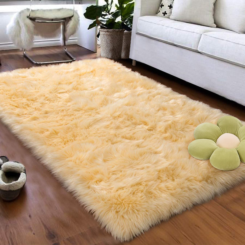 Tapis gris à poil long fait à la main, Rectangle 8 pi x 10 pi