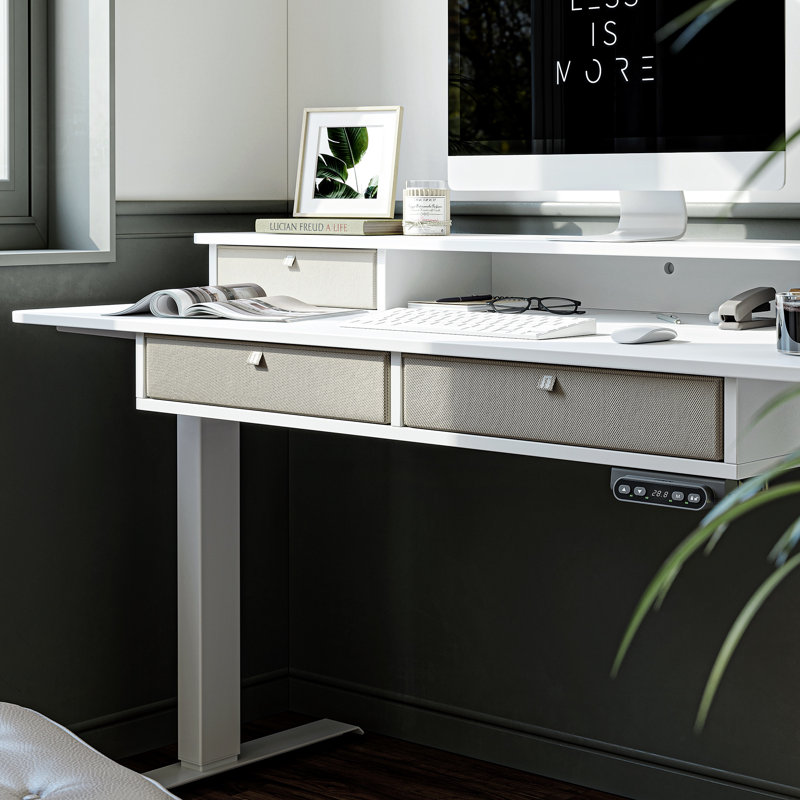 Euri Height Adjustable Standing Desk with Drawers, 46" H x 63" W x 30" D, White