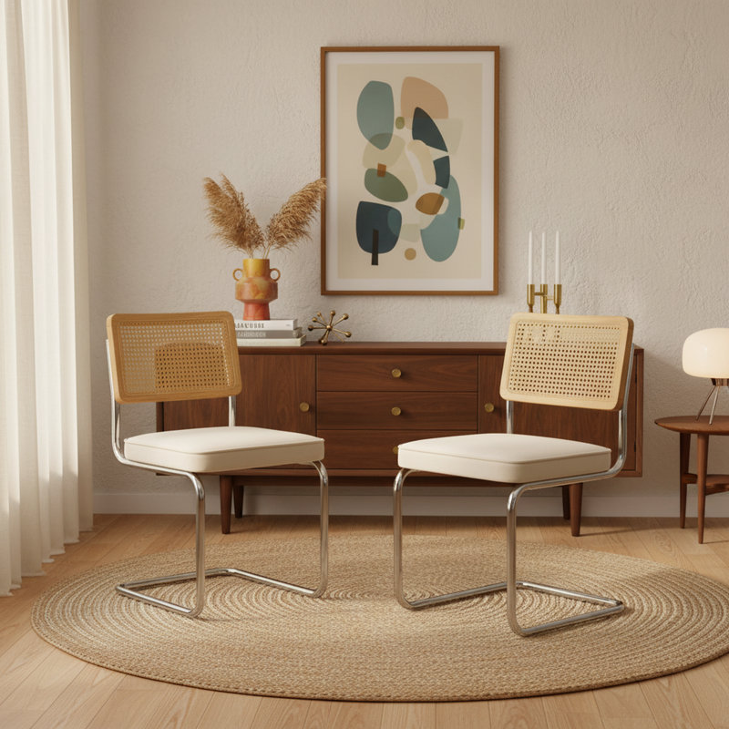 Chaises de salle à manger Mid-Century, Beige
