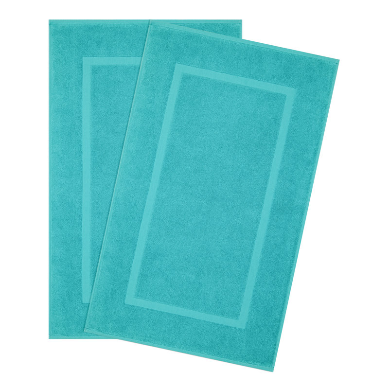 Tapis de bain 100% coton pour salle de bain, paquet de 2 tapis de sol à séchage rapide 20 x 34 po, Blue