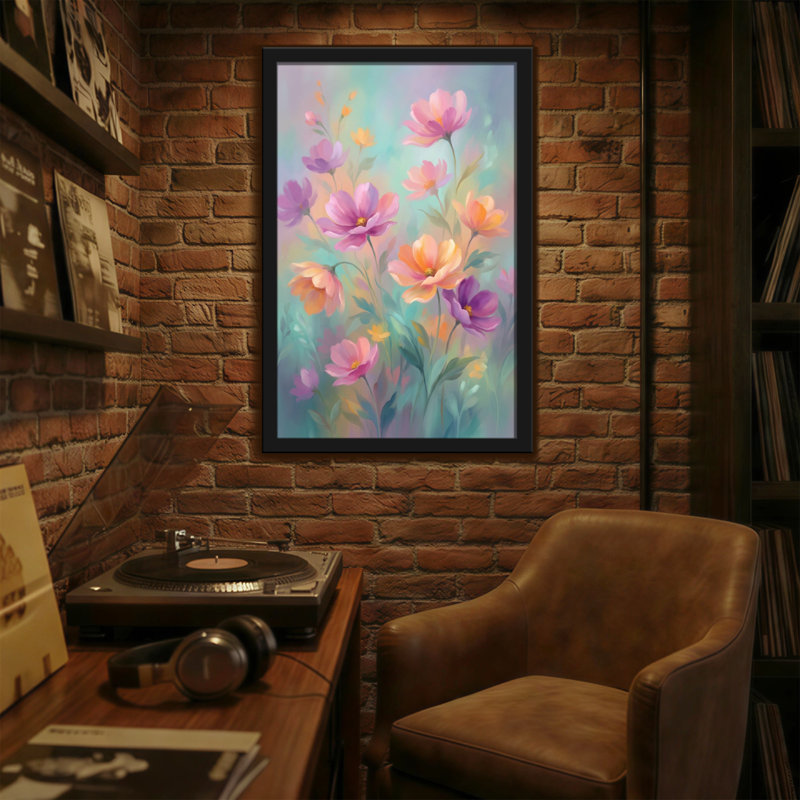 Plantes et fleurs, fleurs pastel, impression sur fond doux, H 24 po x l 36 po