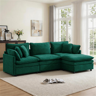 Modular Sectional Sofa，Sectional Couch with Deep Seat & Fluffy Cushion, L Shaped Modern Sofa with Movable Ottoman & Pillows