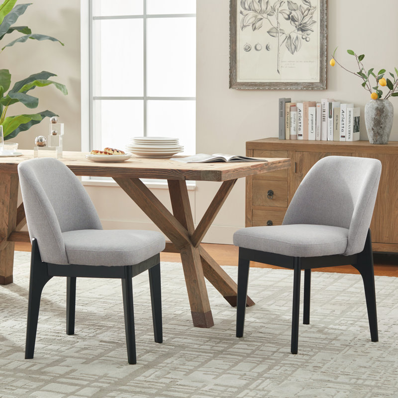 Bason 19.5" H Polyester Upholstered Dining Chair With Black Solid Wood Legs, Gray