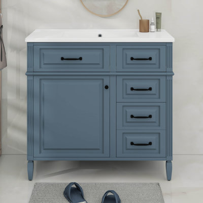 Meuble-lavabo 36 po avec comptoir en céramique, tiroirs rabattables, tablette réglable