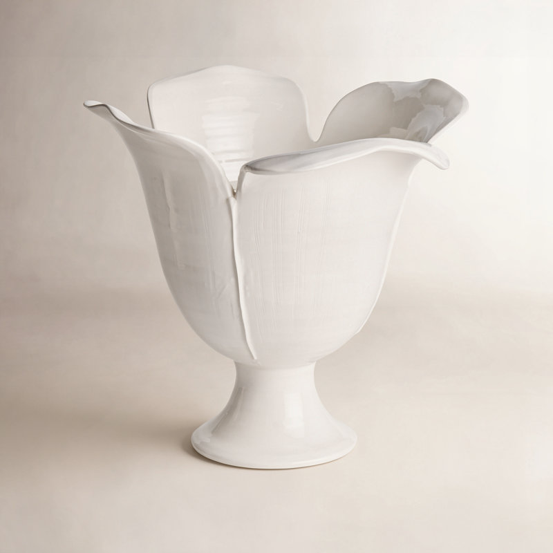 Rachana Handmade Ceramic Table Vase, 13.25" H x 11.75" W x 11.5" D, White