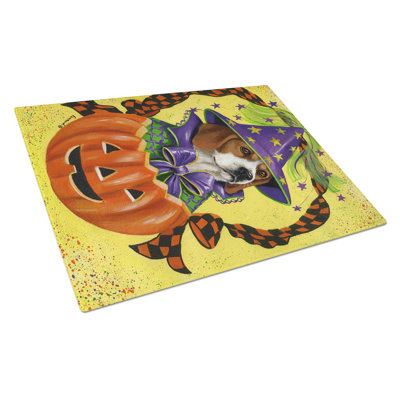 Beagle Halloweenie Glass Cutting Board Large-Halloween