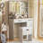 Farmhouse Makeup Vanity Desk with Mirror and Lights, 3 Lighting Modes, Vanity Set with Stool, Dressing Table with Adjustable Shelves,2 Drawers and Side Cabinet for Bedroom