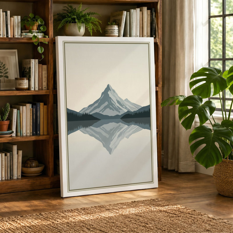 Mountain Reflection Scandinavian - Wrapped Canvas, 36x24 - 91.4 x 61.0 cm, White Border