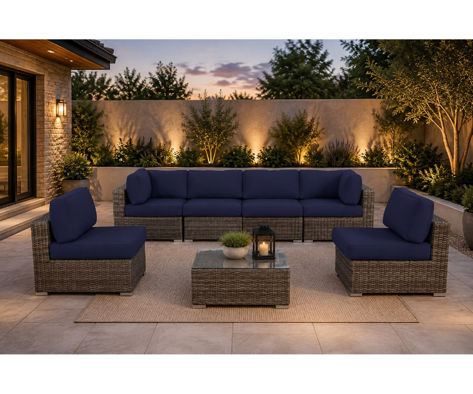 Tonioni 6-Person Sunbrella® Patio Seating Group, Canvas Navy Sunbrella® Canvas
