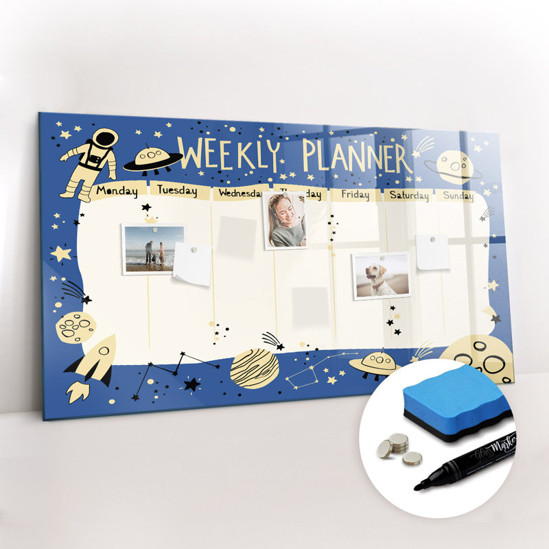 Magnetic Memo Board Whiteboard - 120 x 60 cm - With Marker and Magnets - Space weekly planner