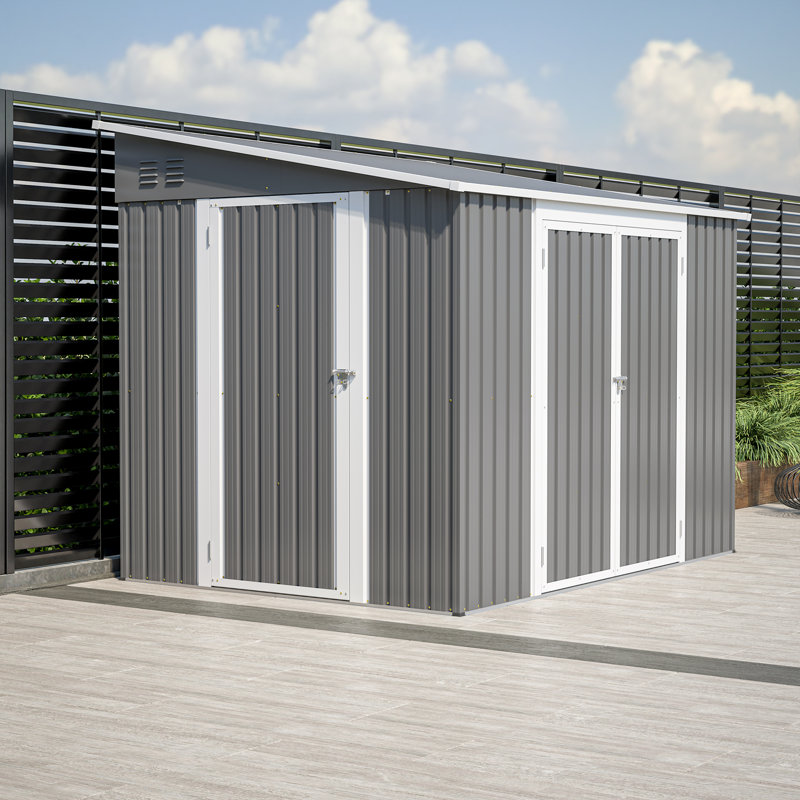 8 Ft. W X 6 Ft. D Metal Lean-to Storage Shed Two Entrances Three Doors With Foundation Kit