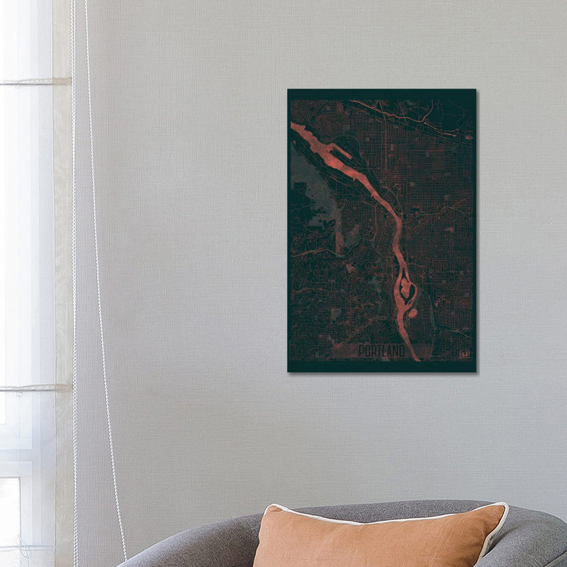 Portland Infrared Urban Blueprint Map by Hubert Roguski - Wrapped Canvas Painting, 66.04 cm H x 45.72 cm W x 3.175 cm D