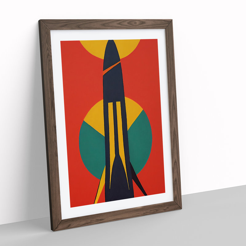 Retro Spaceship Rocket No.3 - Wall Art, 34cm H x 25cm W x 2cm D, Walnut Framed