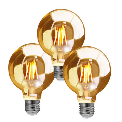 Ampoule à DEL à culot rétro Edison E26 à filament G25 (G80) à intensité variable de 40 W et à intensité variable de 220 W pour base à vis moyenne, homologué CE RoHS, blanc chaud 2700 K, paquet de 3