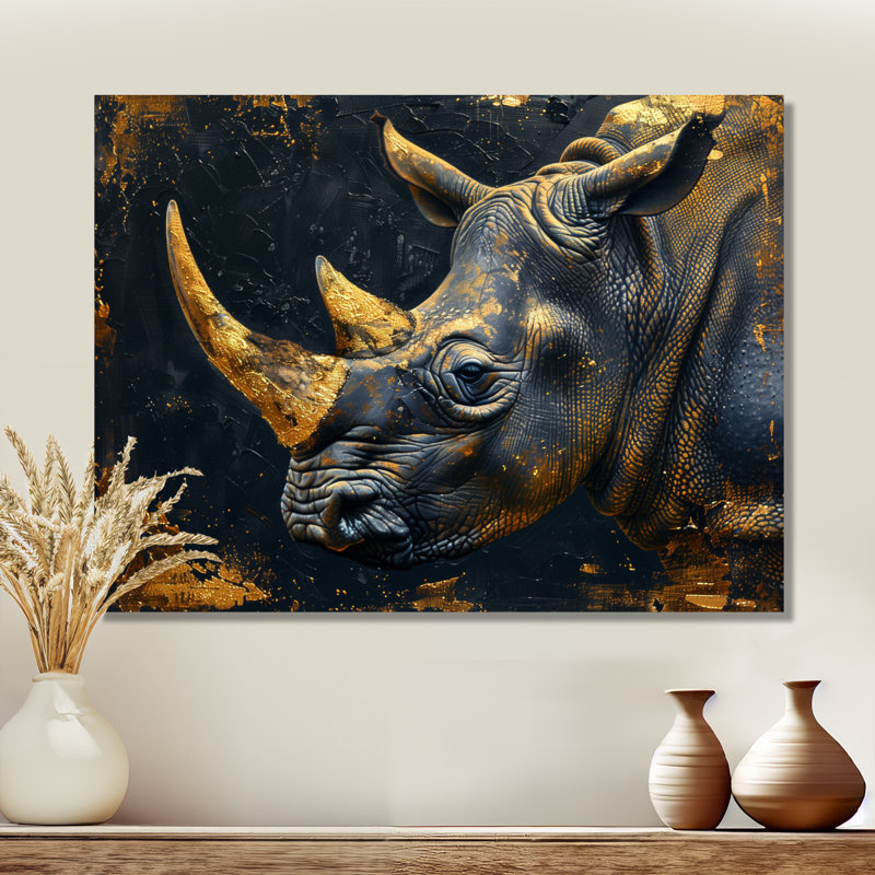 Décoration murale Manoel - Rhinocéros, H 16 po x l 32 po x P 1 po, Toile tendue