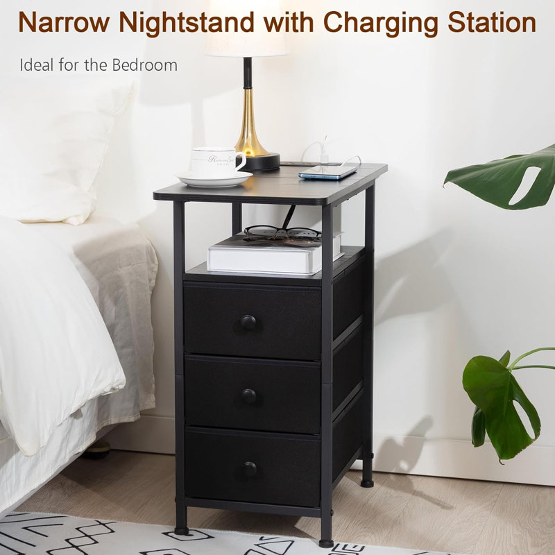 22.83'' W Metal Nightstand, Black