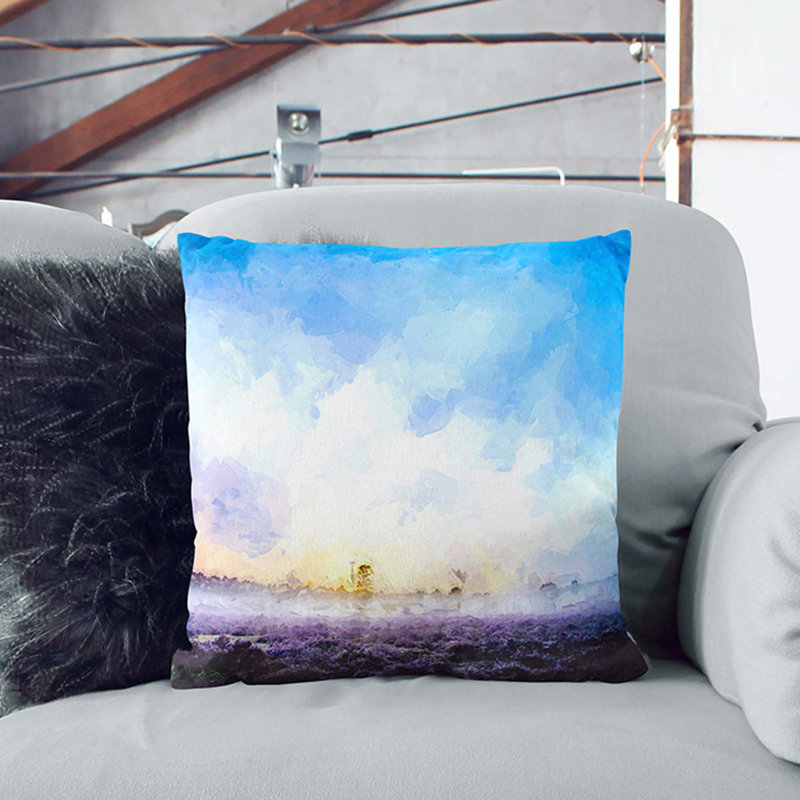 Field of Heather in the Netherlands in Abstract Cushion with Filling, 40cm H x 40cm W x 15cm D, Black