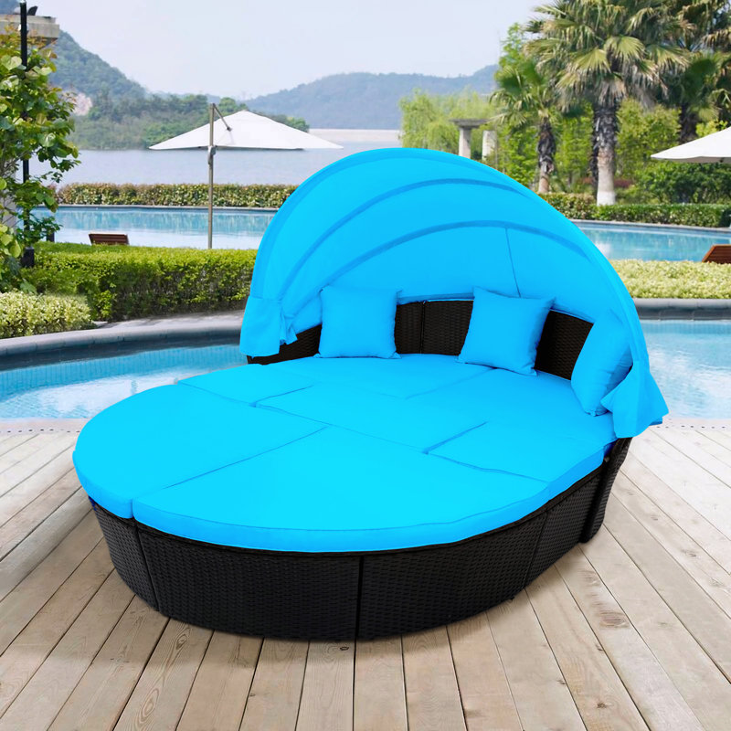 Ensemble de patio 6 pièces en rotin avec coussins, Bleu