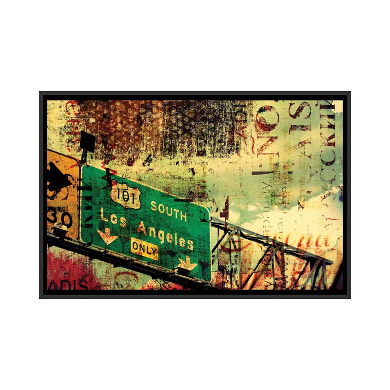 101 south, impression sur toile tendue, H 18 po x l 26 po x P 1,5 po, Toile avec cadre noir, Pas de tapis