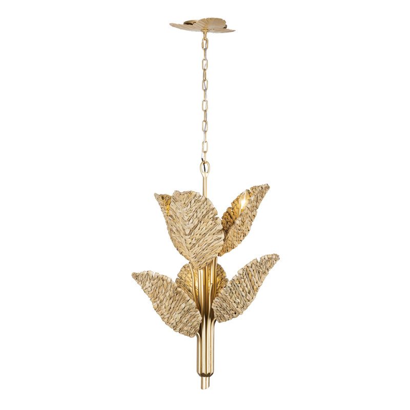 Banana Leaf 6-Light Chandelier - French Gold/Natural Seagrass