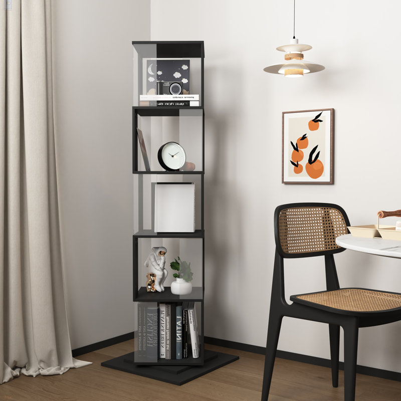5 Tier Rotating Bookshelf, Floor Rack Simple Bookcase  With Acrylic Plate Student Multi-Function Creative Bookshelf For Living Room