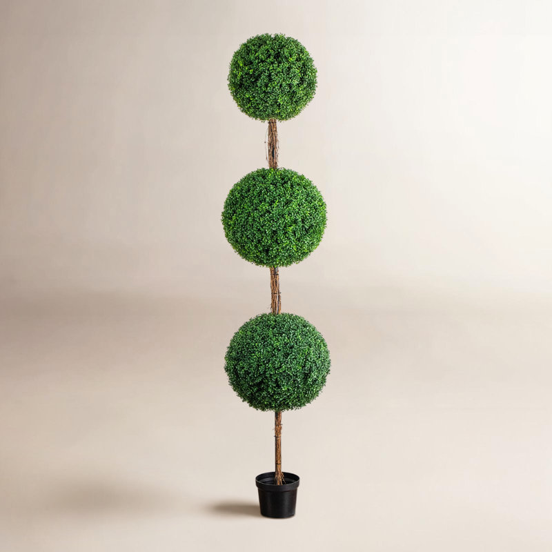 Arbre topiaire artificiel à trois boules résistant aux rayons UV (intérieur / extérieur), Vert, H 96 po x l 20 po x P 20 po