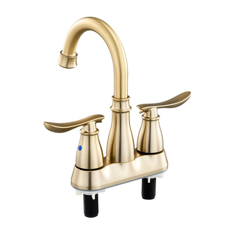 Double Handle Bathroom Sink Faucet with Drainer, Gold