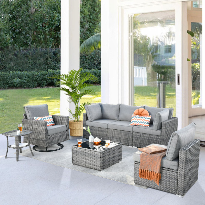 Sury 6 - Person Patio Conversation Set with Cushions, Light Gray
