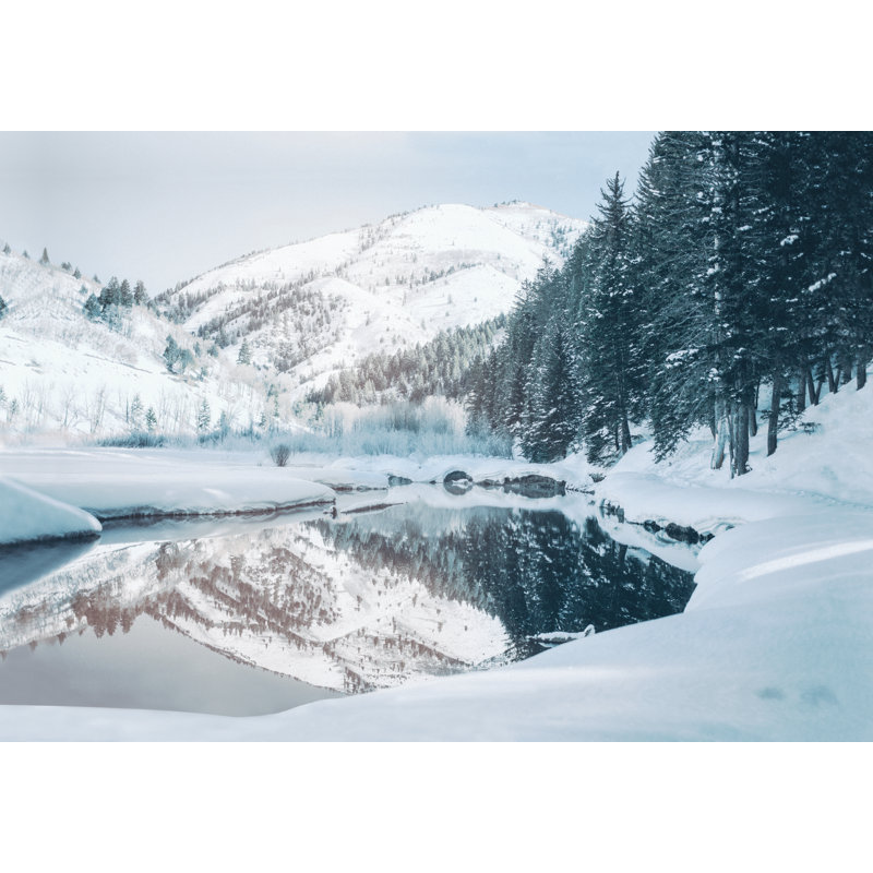 Winter Mountains With Trees And Lake - Wrapped Canvas Art Prints, 30cm H x 46cm W