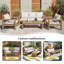 Ensemble de conversation 4 pièces 4 pièces Ensemble de conversation d'extérieur avec coussins et table basse pour le jardin, la cour, le balcon, le bord de la piscine, le teck clair et le coussin beige-495036326