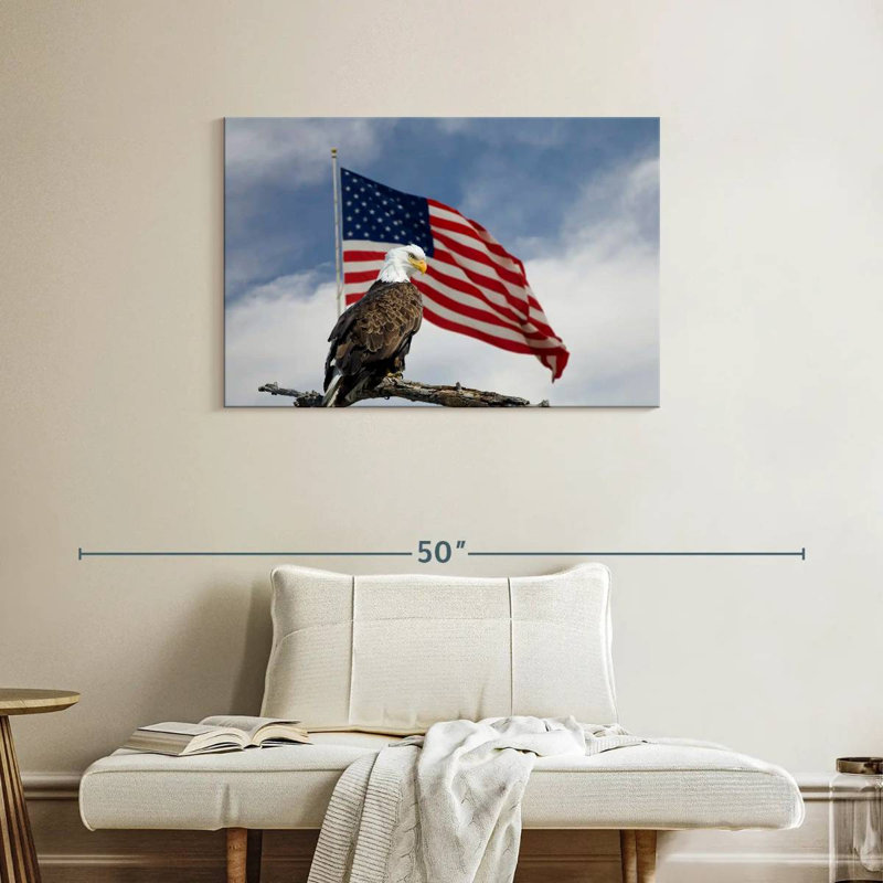 Brampt Perched Eagle American Flag, 24" H x 36" W