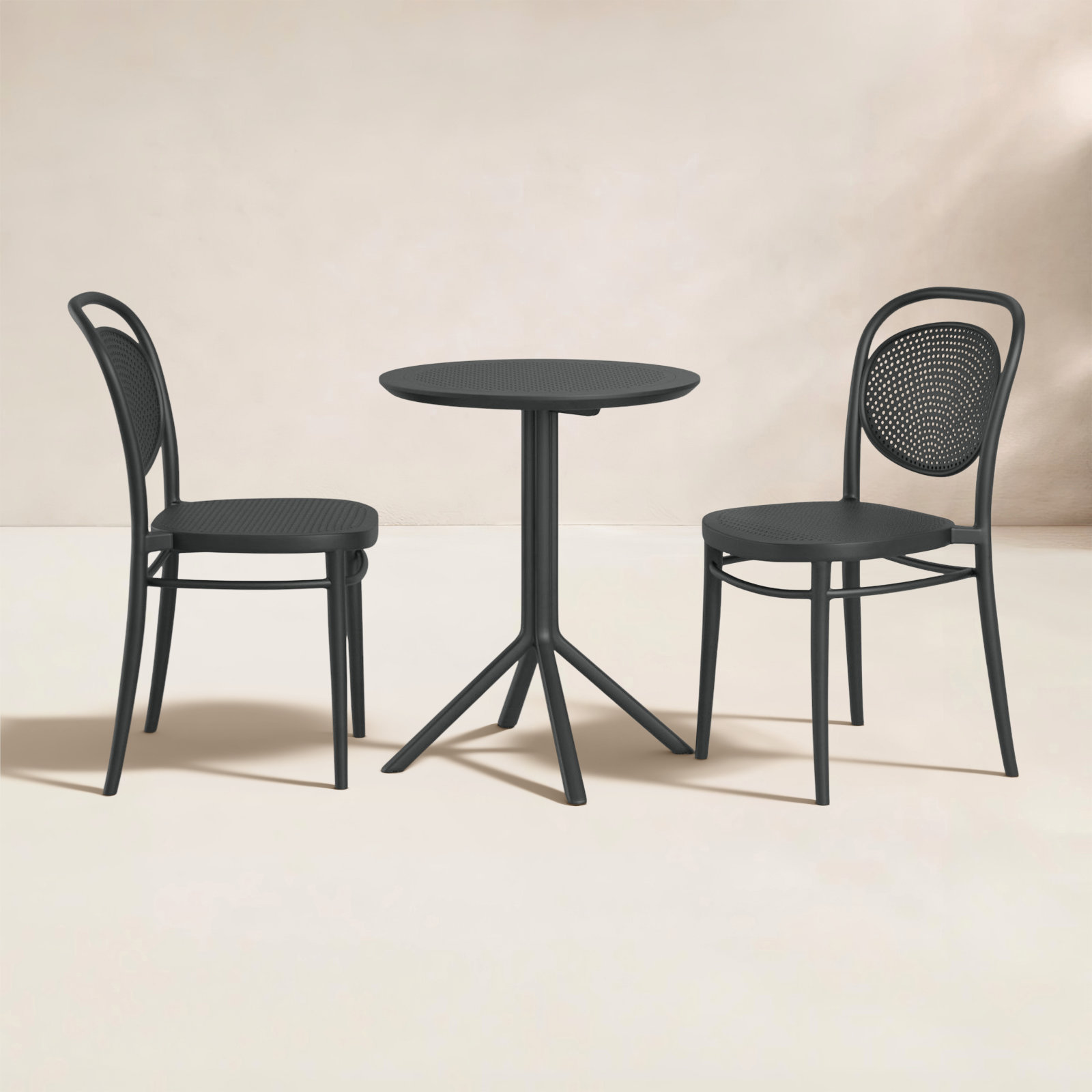 Farrah 24'' Round 2 - Person Bistro Set with Stacking Chairs, Black