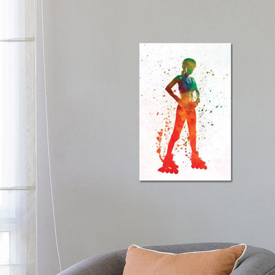 Woman In Roller Skates 11 In Watercolour by Paul Rommer - Wrapped Canvas Painting